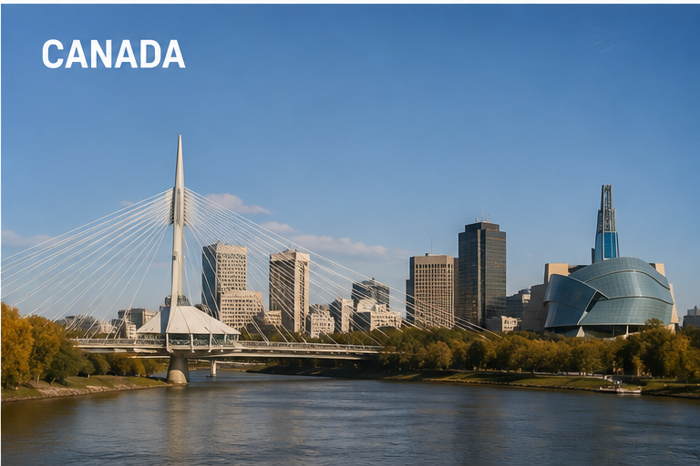 Winnipeg skyline, Esplanade Riel and riverfront