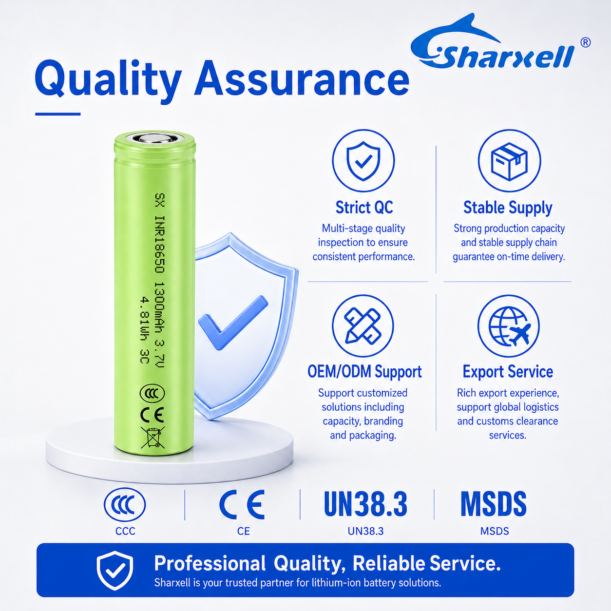 Sharxell 18650 1300mAh 3C high-rate 3.7V lithium-ion cell