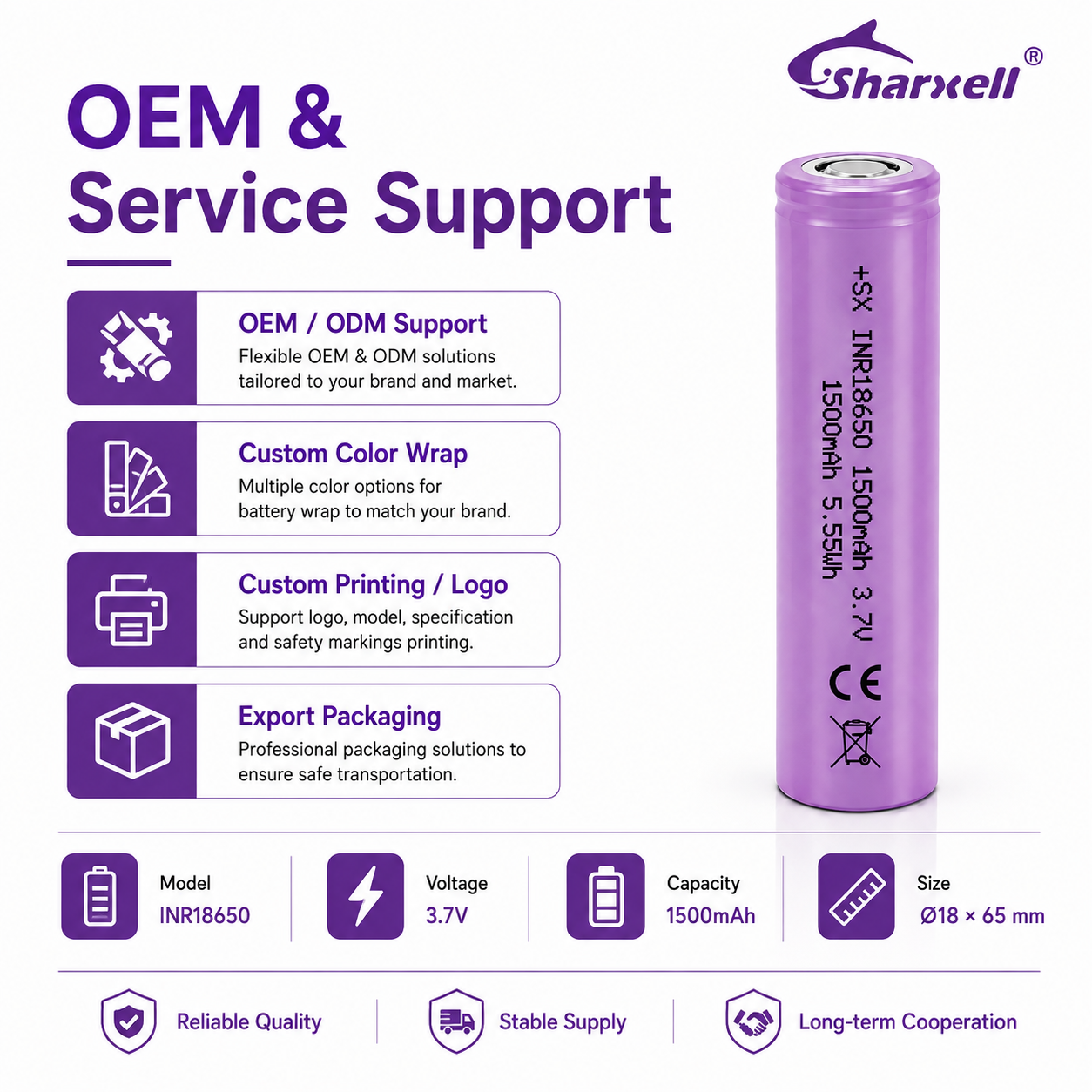Sharxell 18650 1500mAh standard 3.7V lithium-ion cell