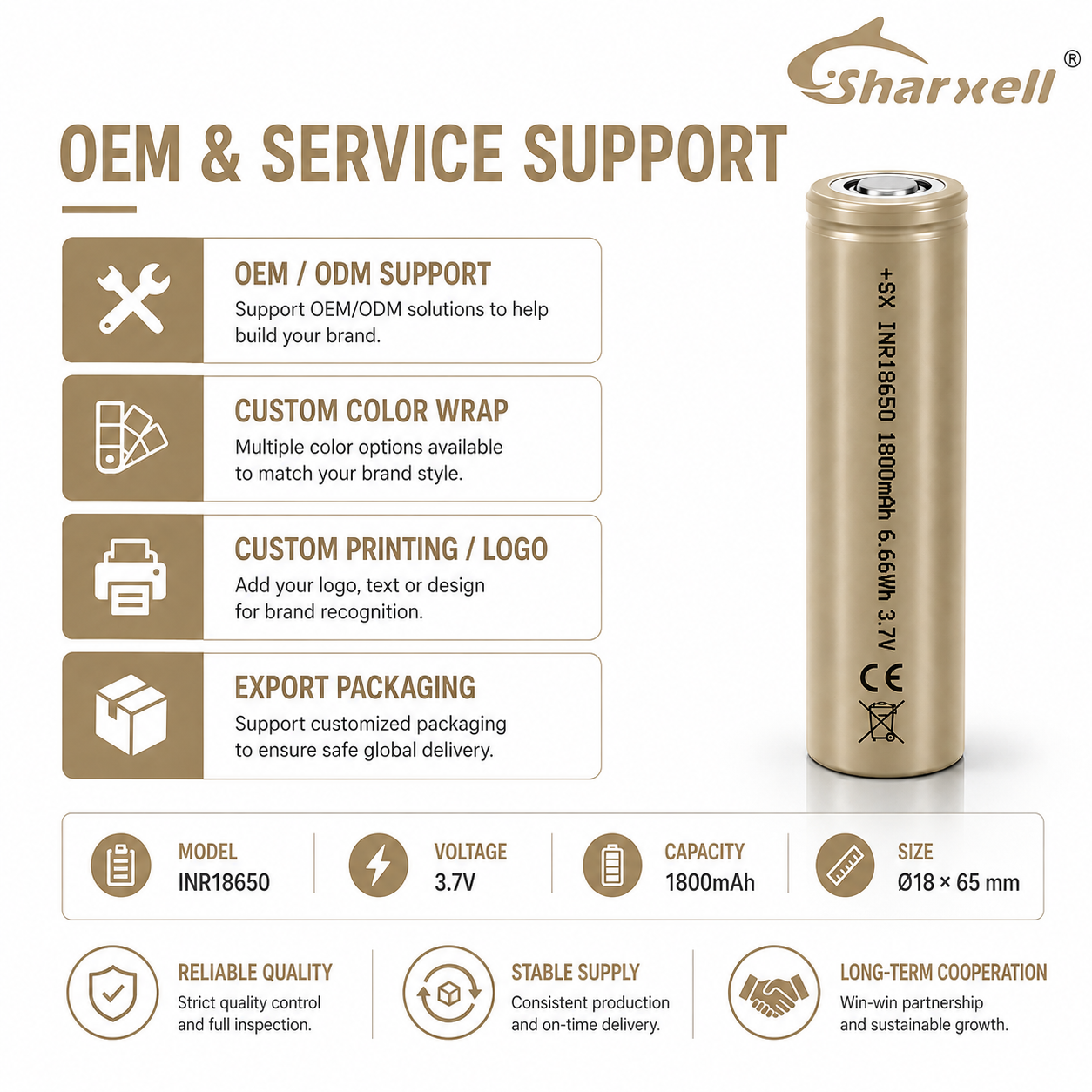 Sharxell 18650 1800mAh standard 3.7V lithium-ion cell