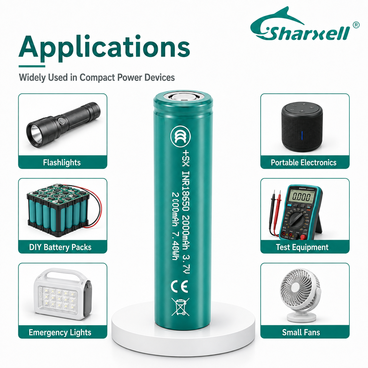 Sharxell 18650 2000mAh standard 3.7V lithium-ion cell