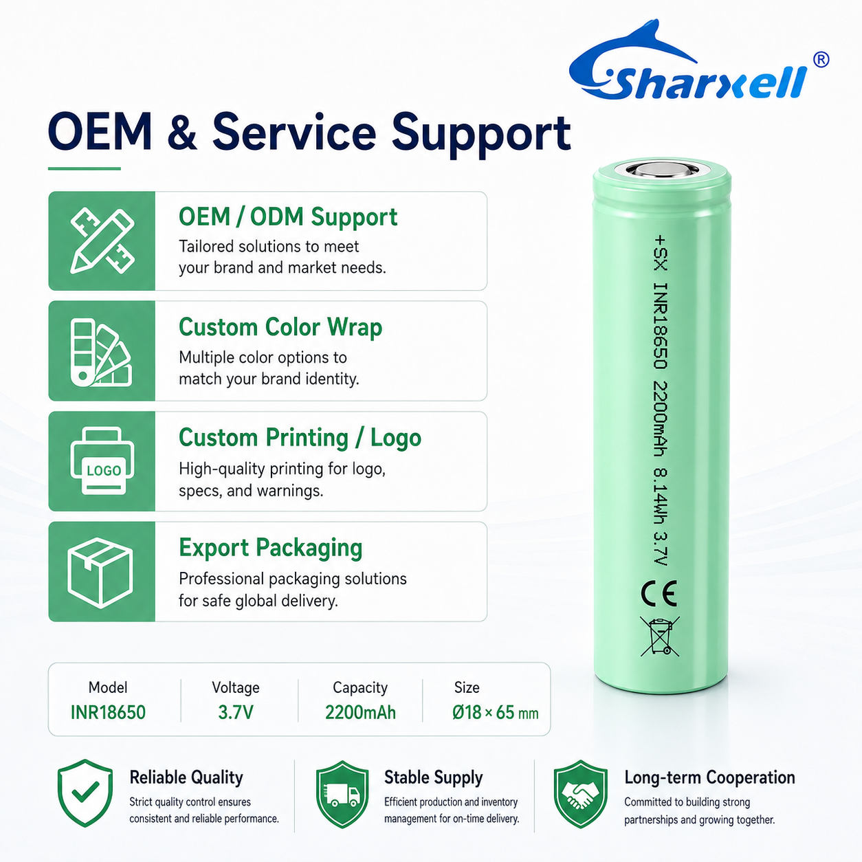 Sharxell 18650 2200mAh standard 3.7V lithium-ion cell