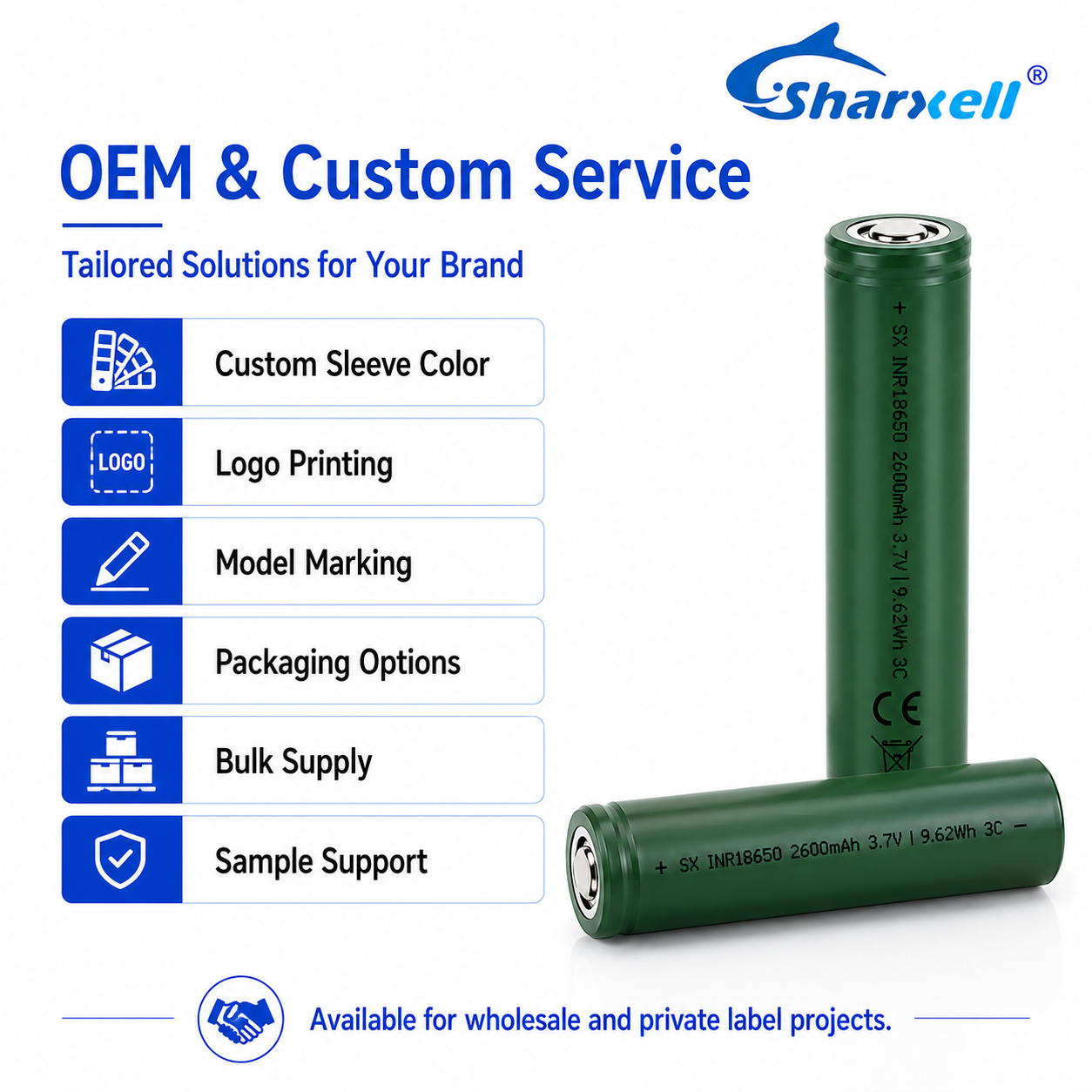 Sharxell 18650 2600mAh 3C high-rate 3.7V lithium-ion cell