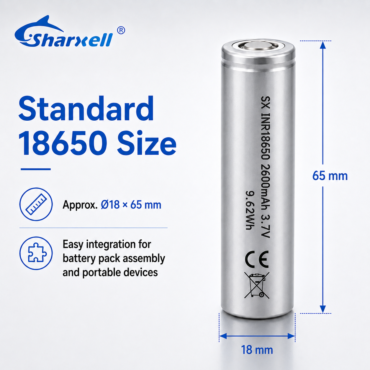 Sharxell 18650 cylindrical lithium-ion cell product example