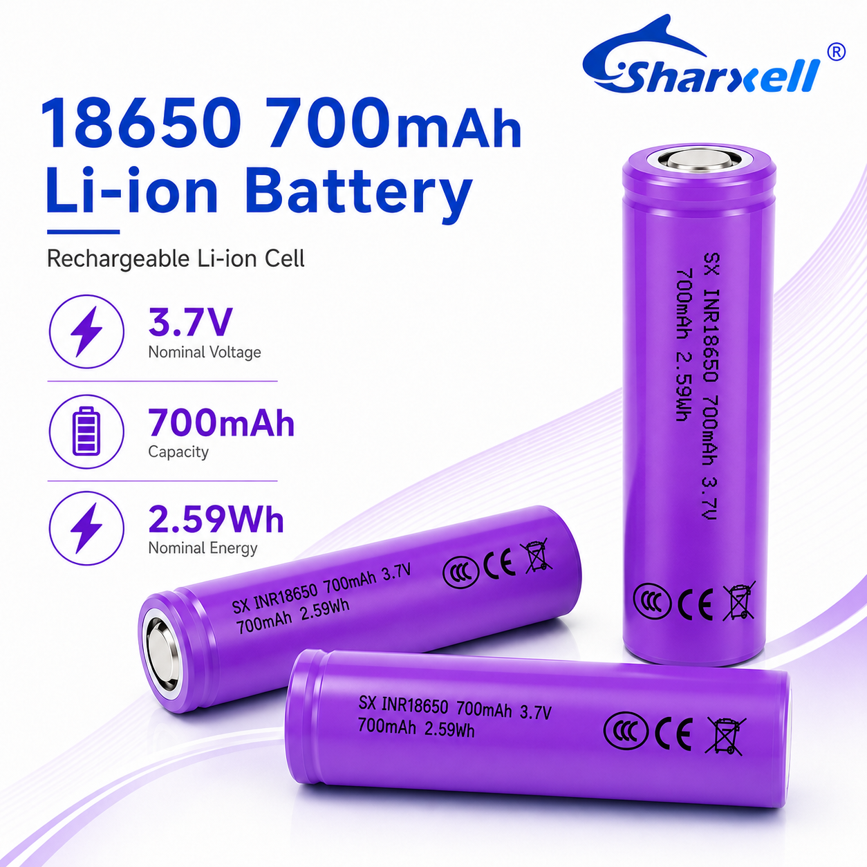 Sharxell 18650 700mAh standard 3.7V lithium-ion cell
