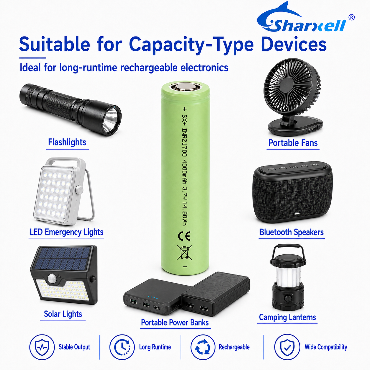 Sharxell 21700 4000mAh standard 3.7V lithium-ion cell