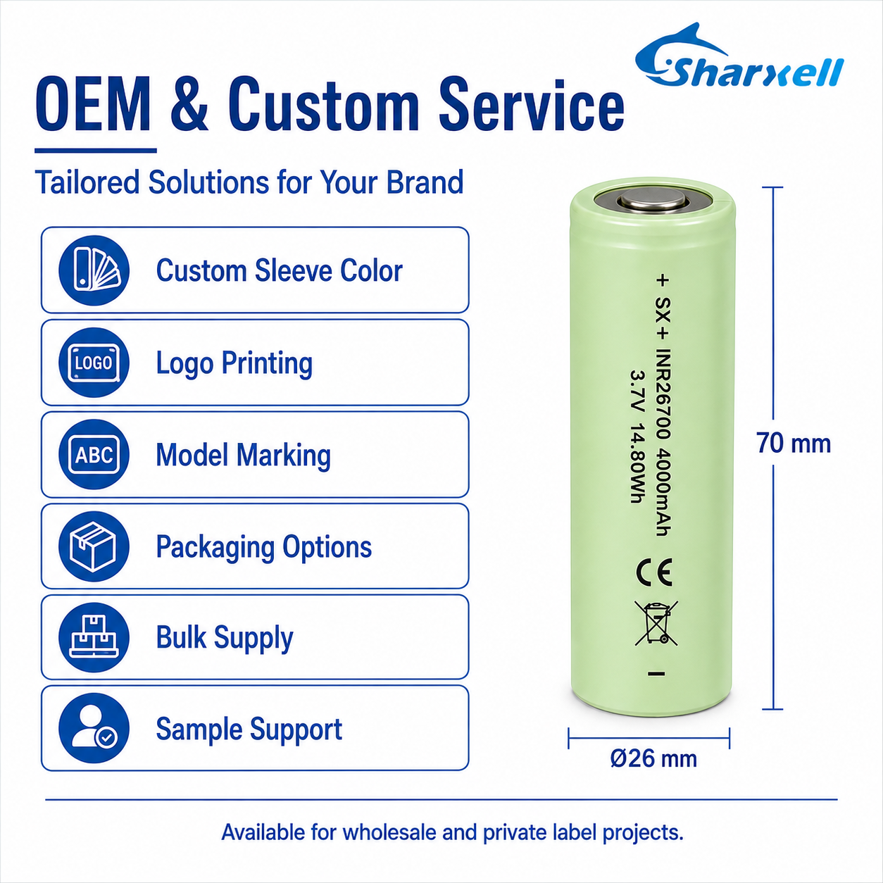 Sharxell 26700 4000mAh standard 3.7V lithium-ion cell