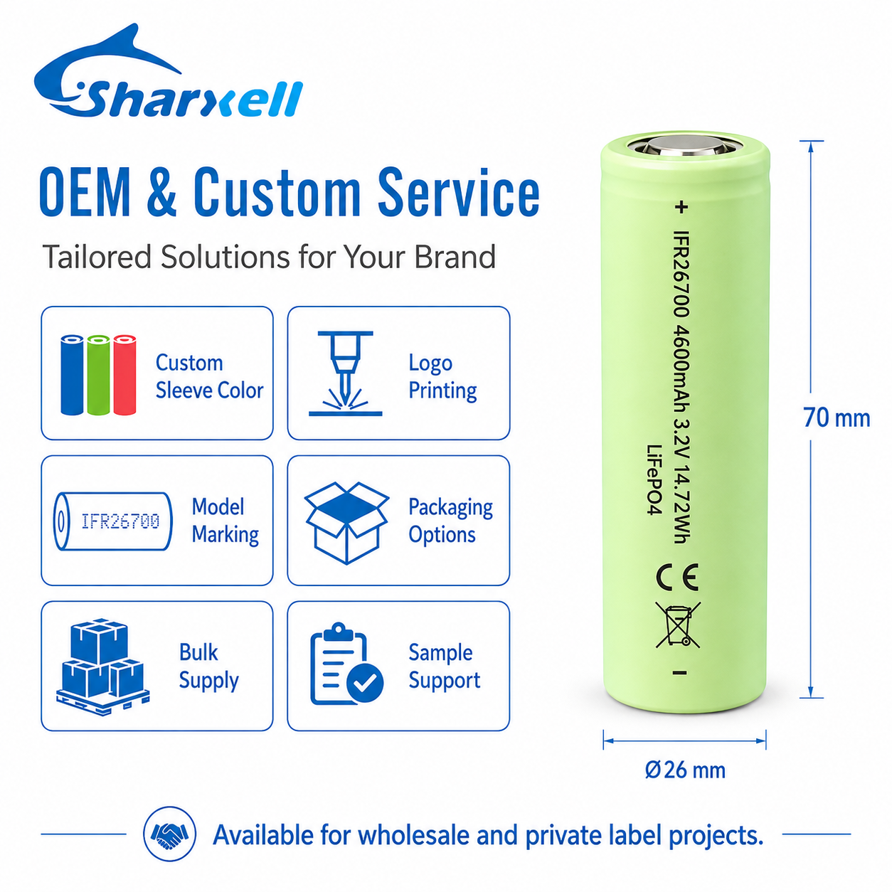 Sharxell 26700 4600mAh 3.2V LiFePO4 cell