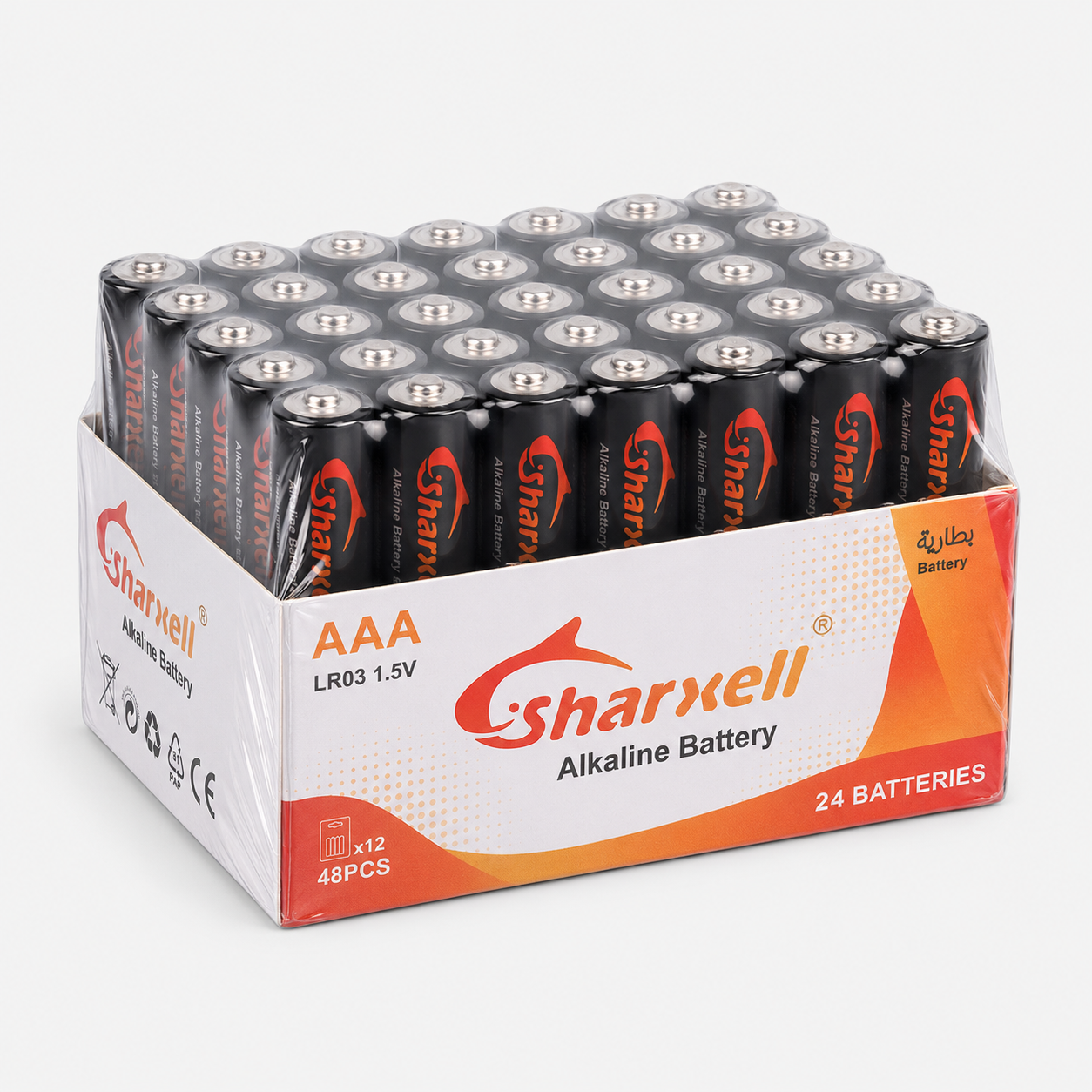 Sharxell LR03 AAA alkaline batteries in 24 pcs display box packaging