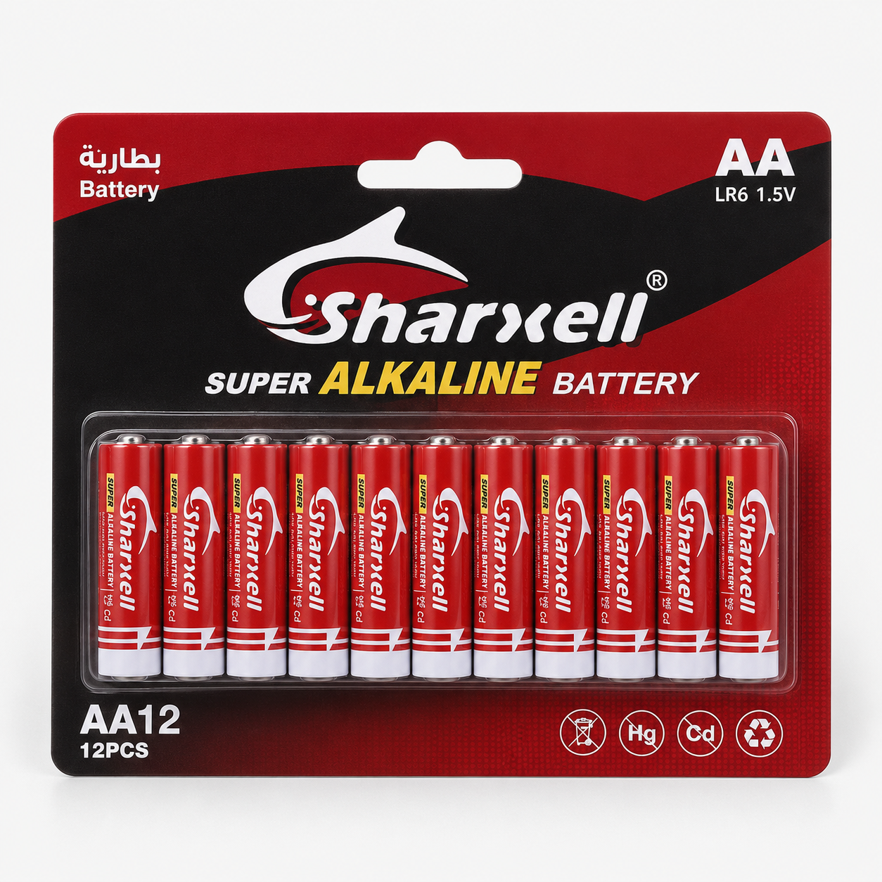 Sharxell LR6 AA alkaline batteries in red 12 pcs card packaging