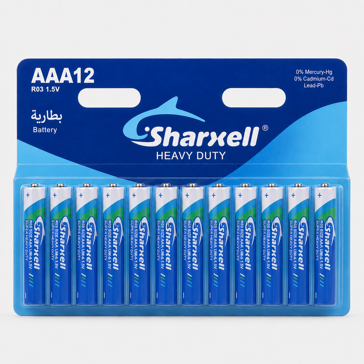 Sharxell R03 AAA zinc carbon batteries in blue 12 pcs card packaging
