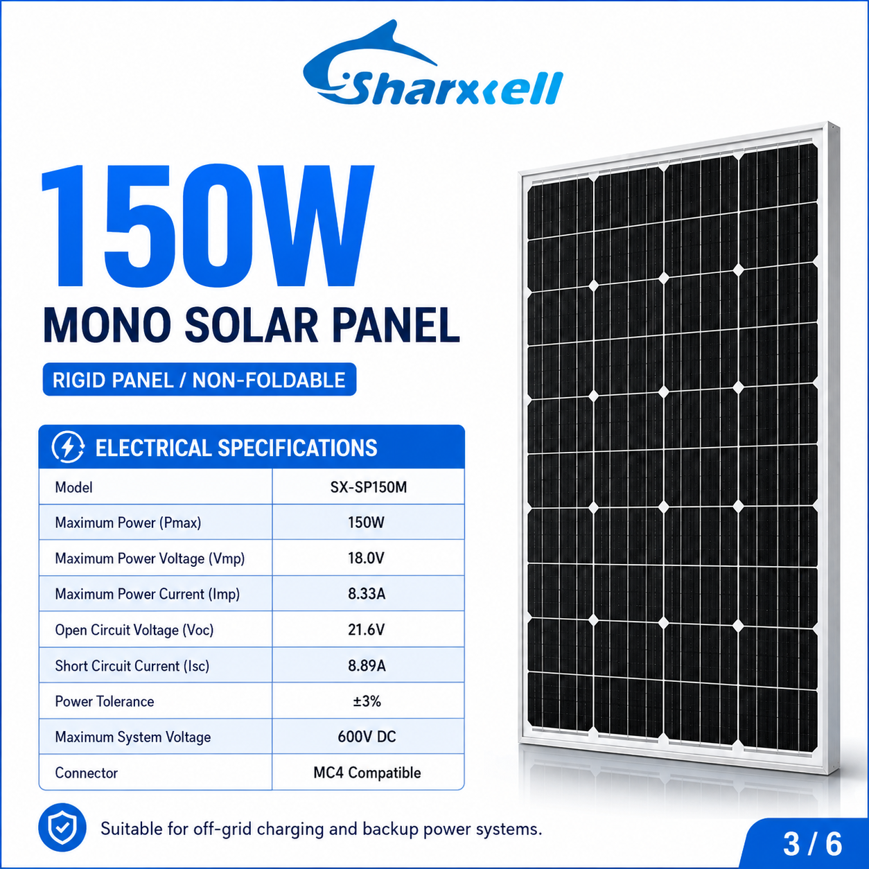 Sharxell 150W monocrystalline solar panel