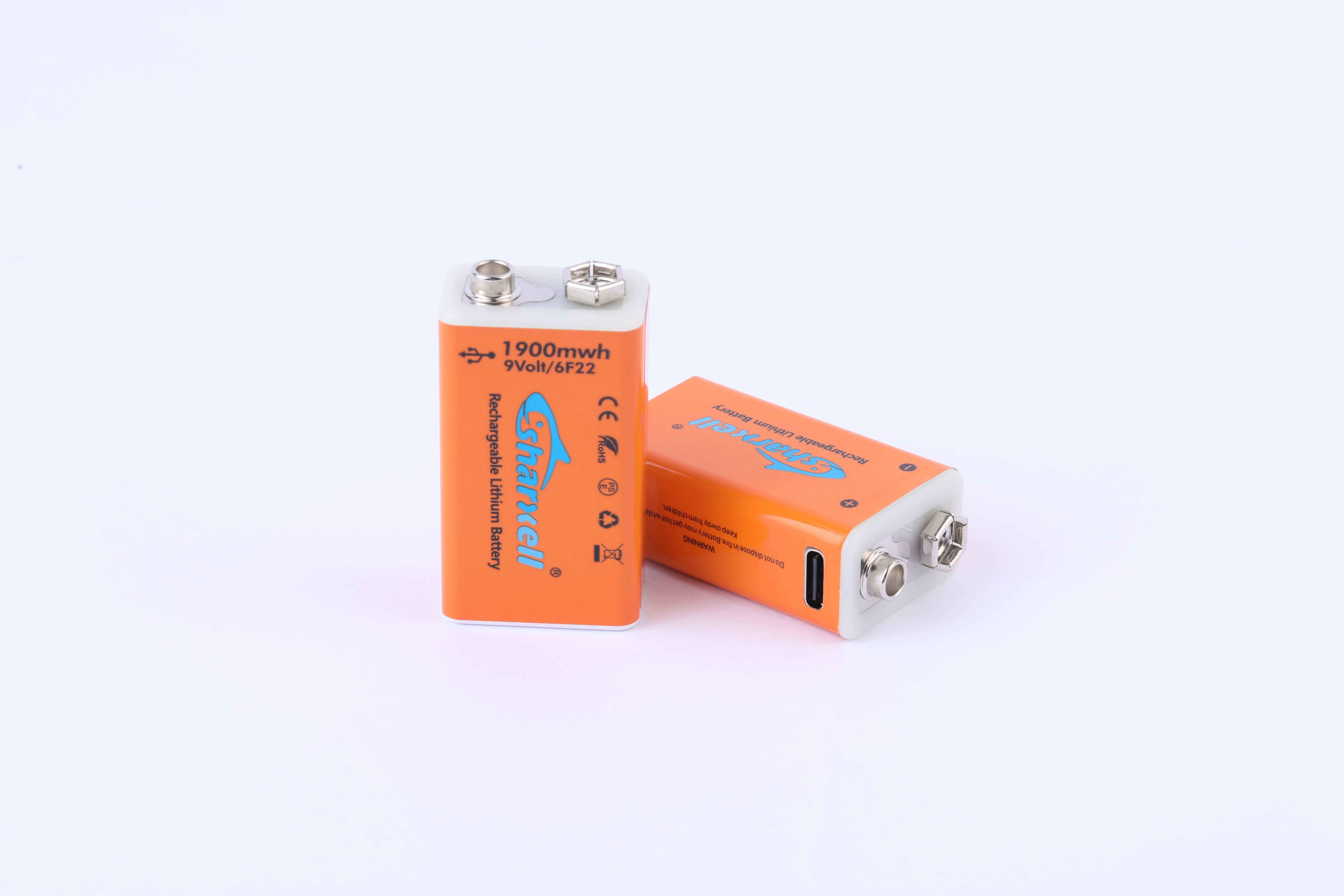Orange Sharxell 9V 1900mWh USB-C rechargeable lithium battery