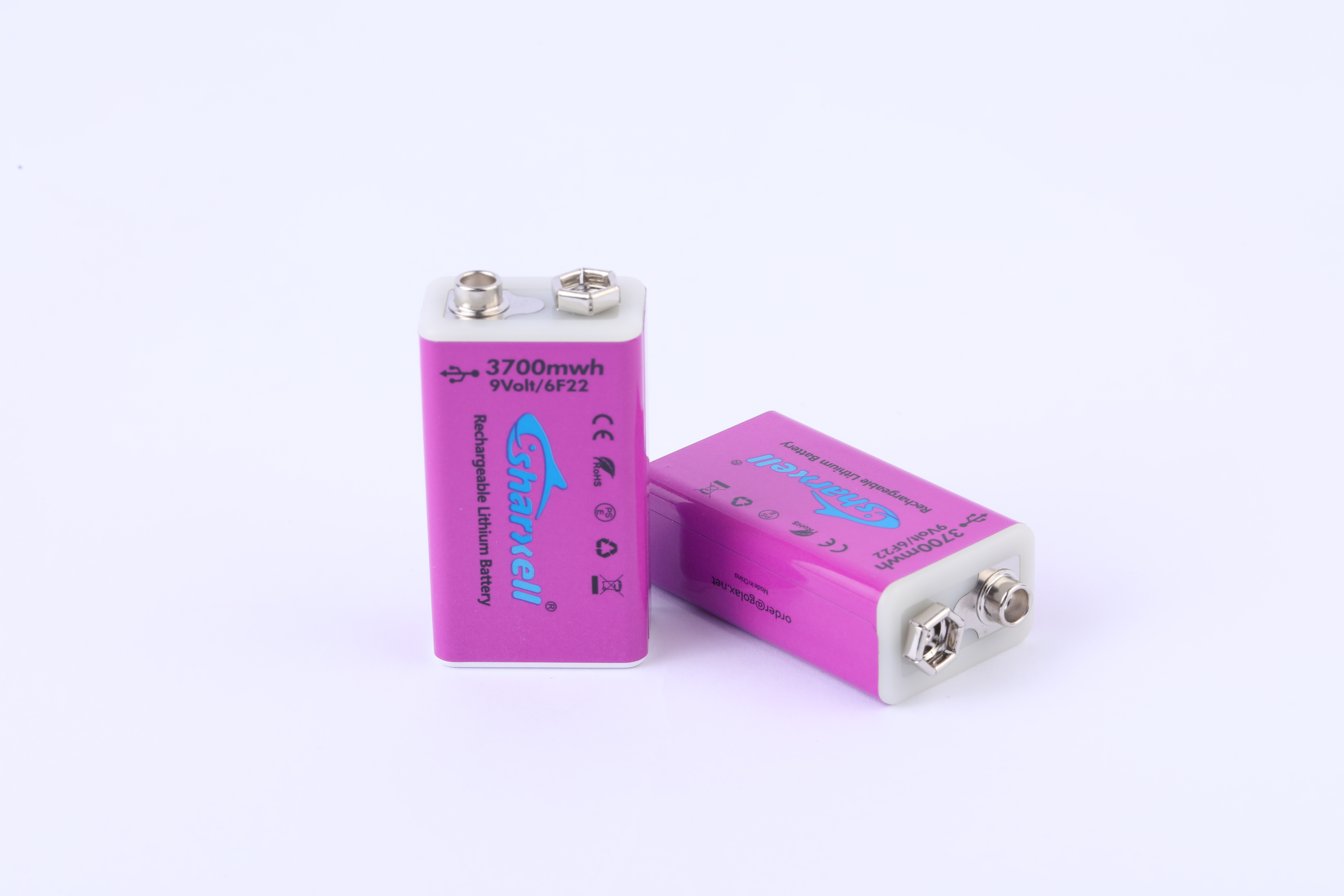Purple Sharxell 9V 3700mWh USB-C rechargeable lithium battery