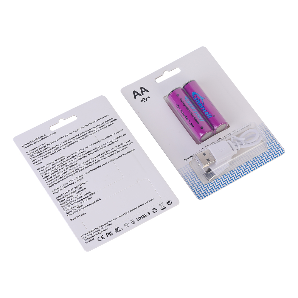 Purple Sharxell AA USB-C rechargeable lithium batteries in card packaging