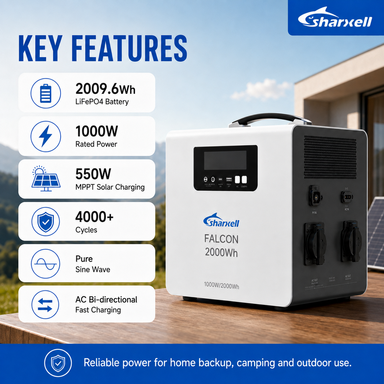 Sharxell FALCON 2000 portable power station for home backup power